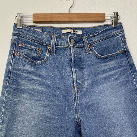 Levis Wedgie Skinny Ankle Jeans 28" Sz 26 Button Fly Mid Rise Distressed Denim - Picture 1 of 13